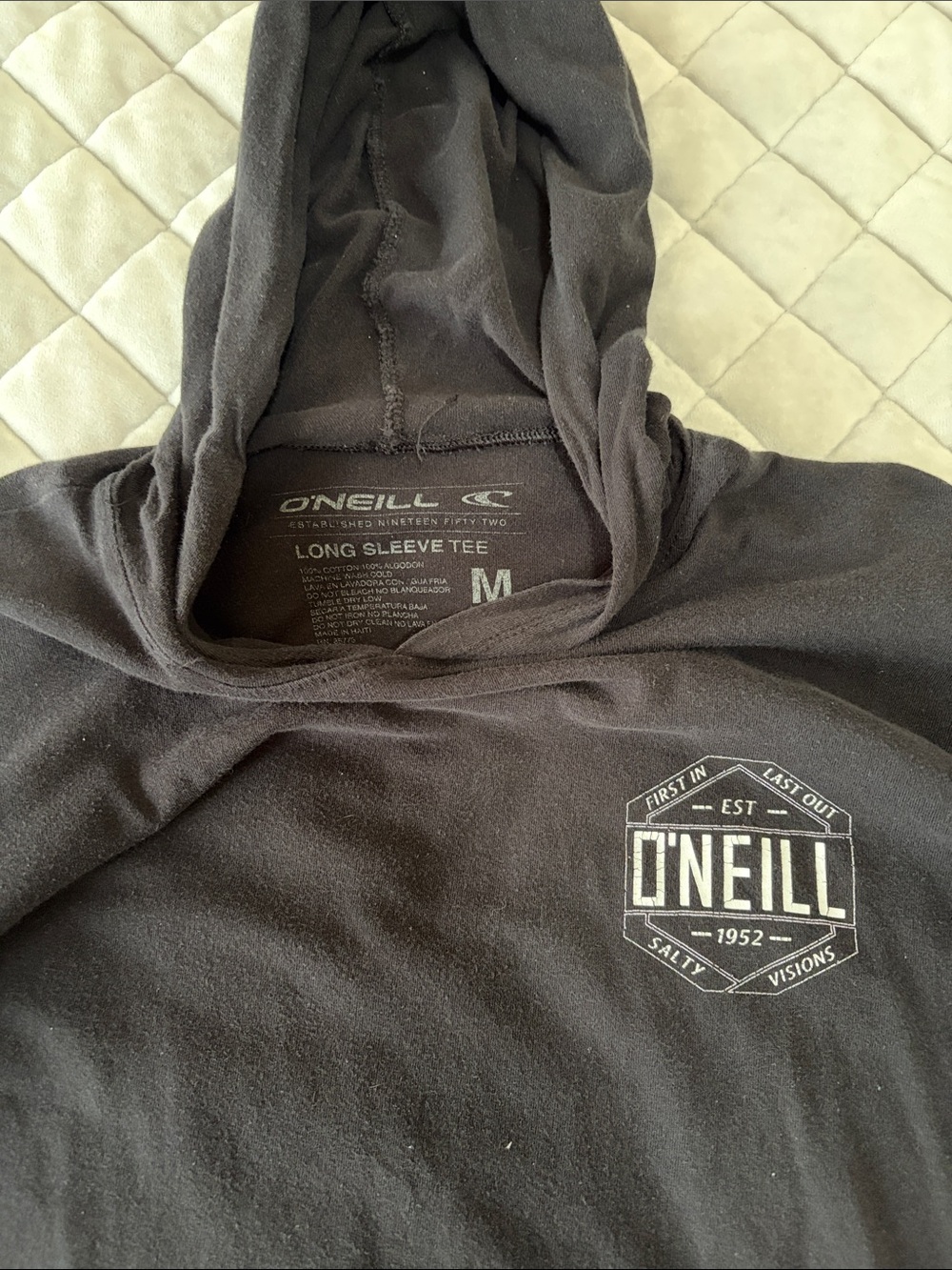 O'Neill Men's Black Crewneck Hoodie Tee with Chest Logo